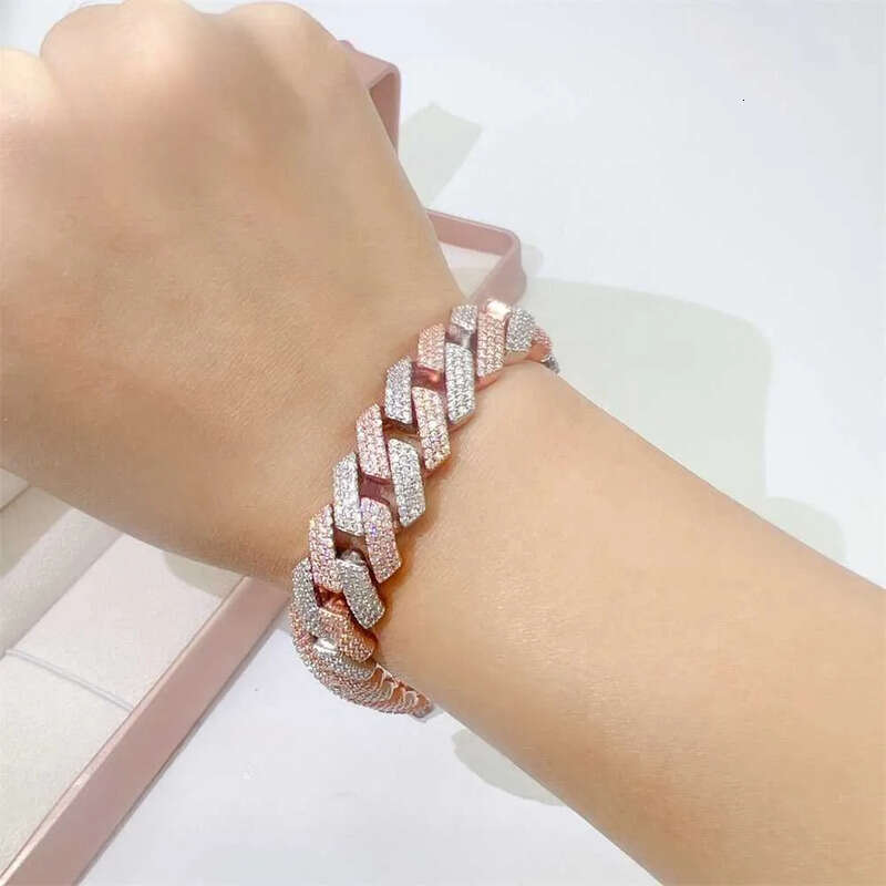 Custom 14mm jewellery two tone rose gold chain moissanite cuban link bracelet