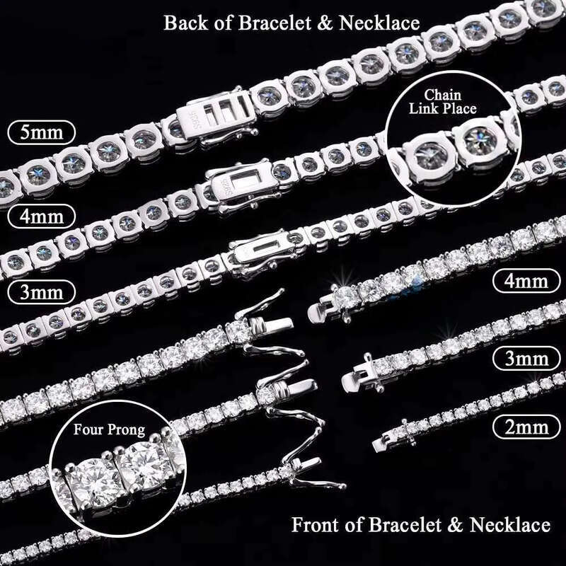 Pass Dia Tester Gold Plated Sterling Sier Women Men Chain 2mm 3mm 4mm 5mm 6.5mm VVS Moissanite Tennis Bracelets