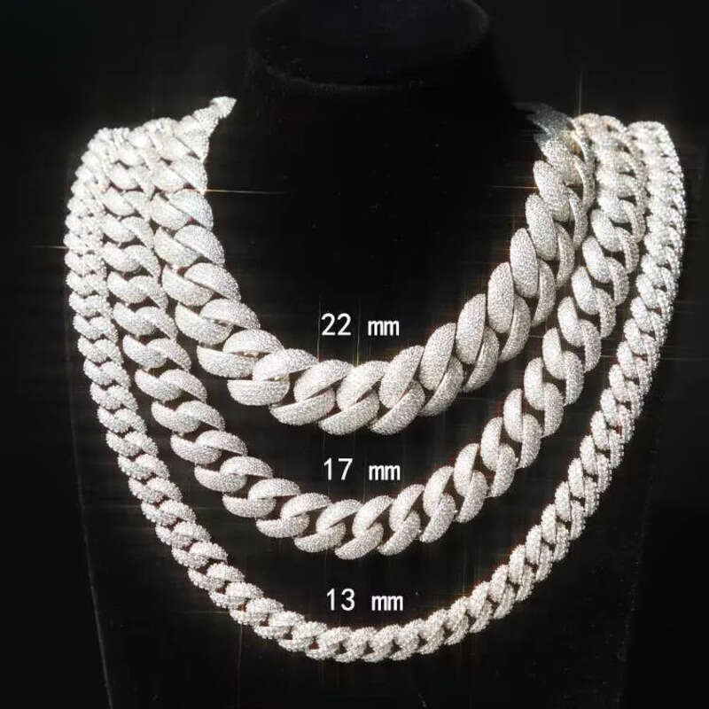 Yu Ying Hot Sale Full Iced Out Moissanite Heavy 17MM 20MM 22MM Wide S Solid Gold Plated Cuban Link Chain Necklace