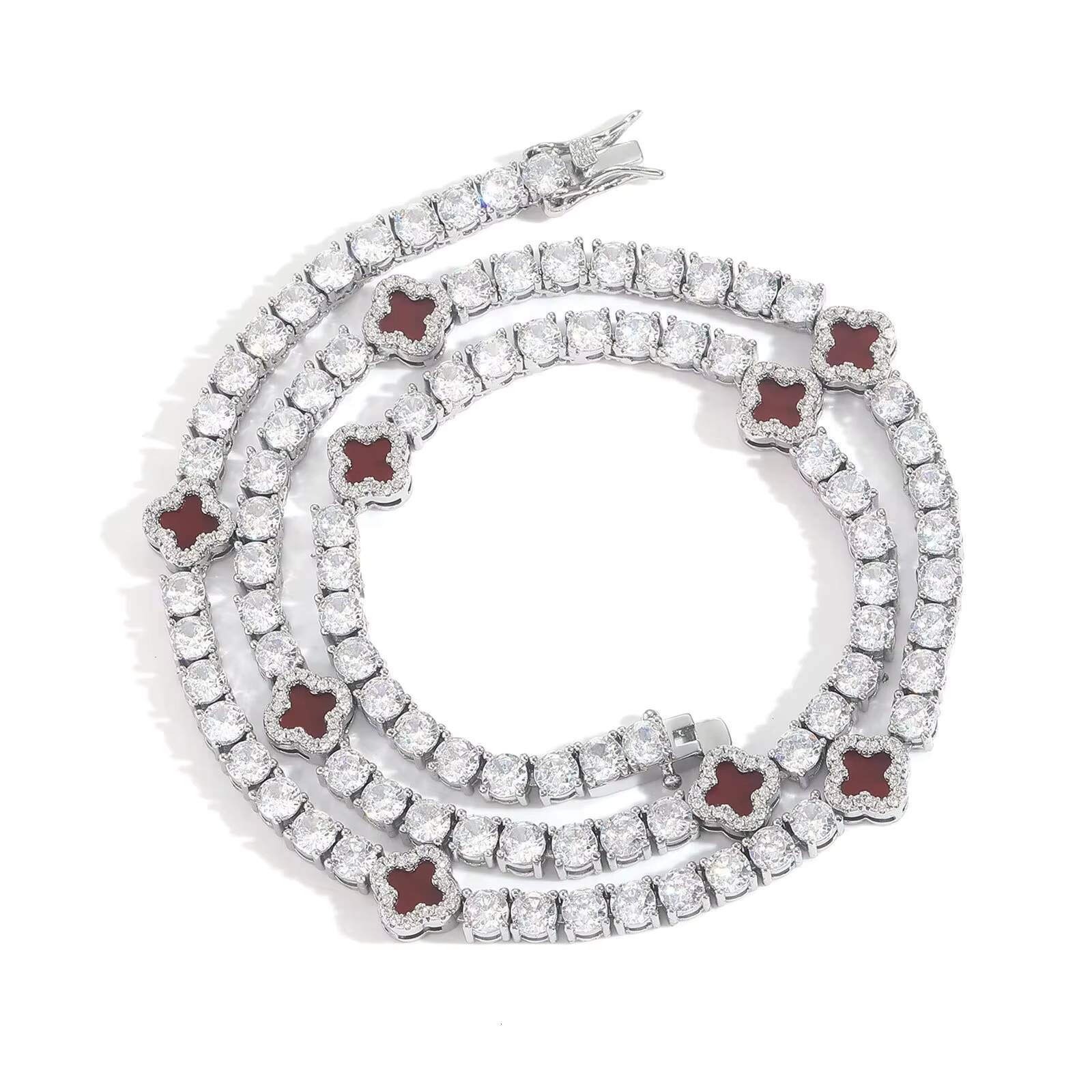 Fashion Hip Hop 4 MM Lucky 4Leaf Shape Tennis Chain Necklace Iced Out Zircon Gold Plated Necklace Jewelry for Women Party