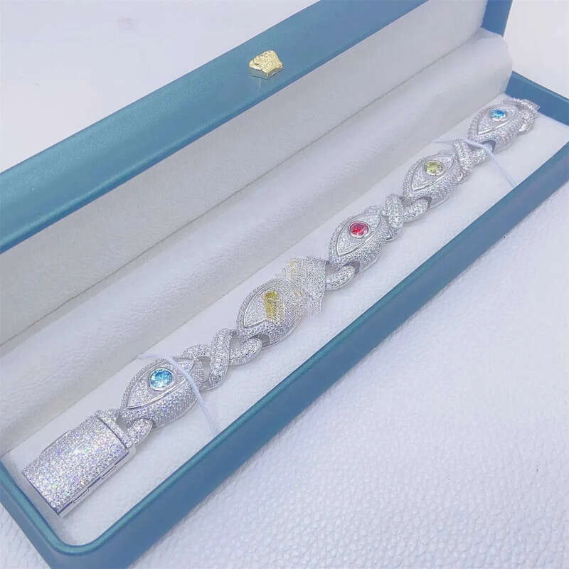 bracelet necklace mossanite Customized Unique Style15mm Pass Dia Tester Colorful Moissanite Hip Hop Jewelry Iced Out Cuban k Chain Evil Eyes Bracelet