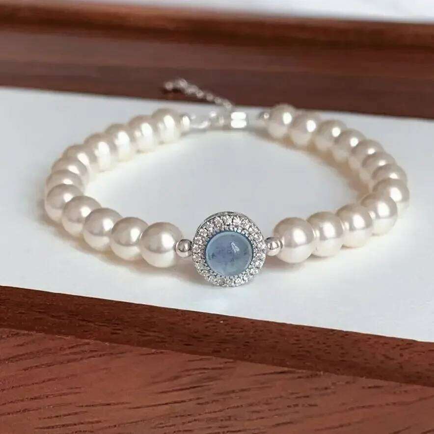 Sterling Sier Pearl Bracelet For Women French Designer Blue Crystal Charm Bracelets Fashion Party Wedding Jewelry