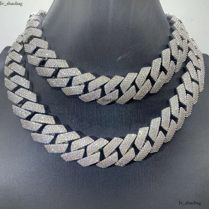 Necklace chain cuban link chainjewelry for men pass dia tester jewelry Sier w20mm 3row necklace VVS moissanite iced out
