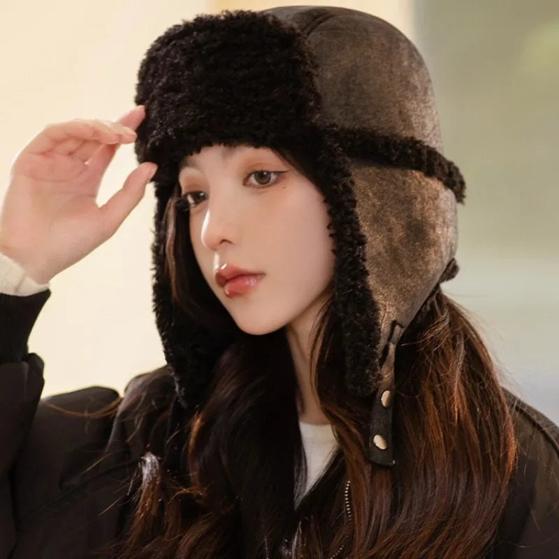 Winter Warm Lei Feng Hat Women Thickened Coldproof Northeast Cycling Ear Protection Suede Versatile Windproof Cotton Bomber Hat 250930