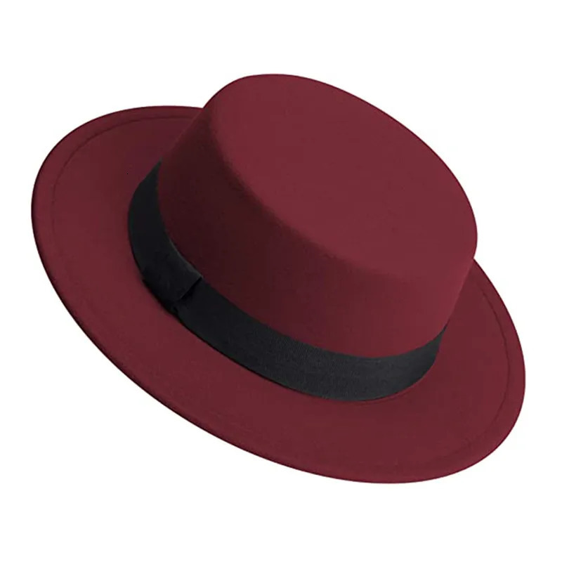Men Women White Fedora Hat Flat Top Hat Felt Pork Pie Hat Wide Brim Church Derby Cap Winter wool Jazz Panama hat wholesale 250930
