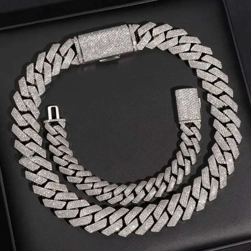 15mm 20mm Gold Sterling Sier Hip Hop Moissanite Dia Cuban Link Chain Necklace for Men