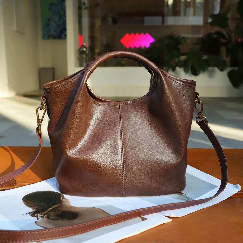 Top Layer Vegetable Tanned Cowhide Bucket For Women 2025 New Spring Summer Handheld Genuine Leather Women's Single Shoulder Crossbody Bag
