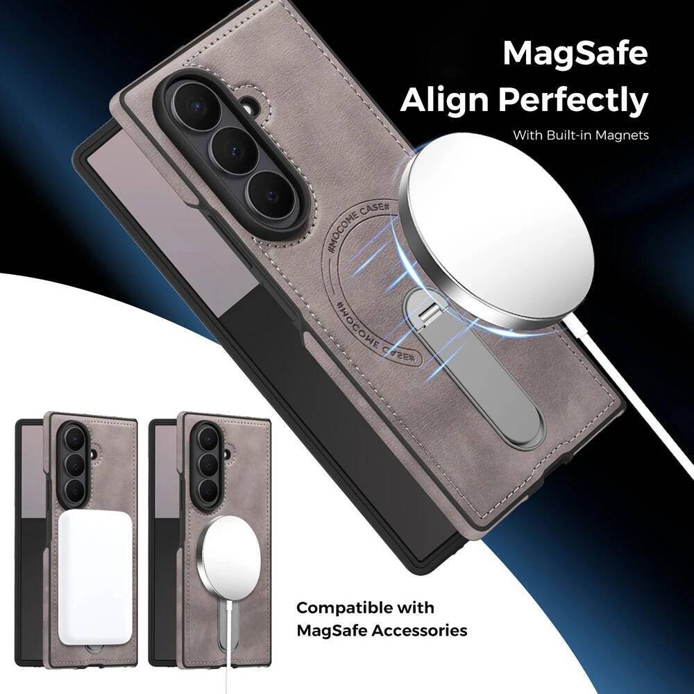 Wireless Charging Magnetic Cover For Samsung Galaxy Z Fold 7 6 5 4 3 Leather Kickstand Bracket Phone Case Shockproof