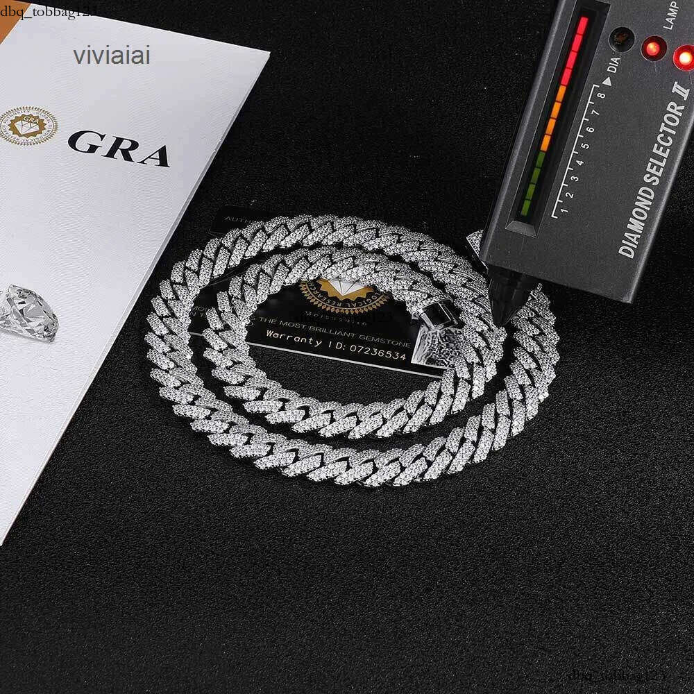 Good Quality Hiphop Jewelry 12mm Moissanite Dia Mens Necklace Cuban Link Chain pass tester gift