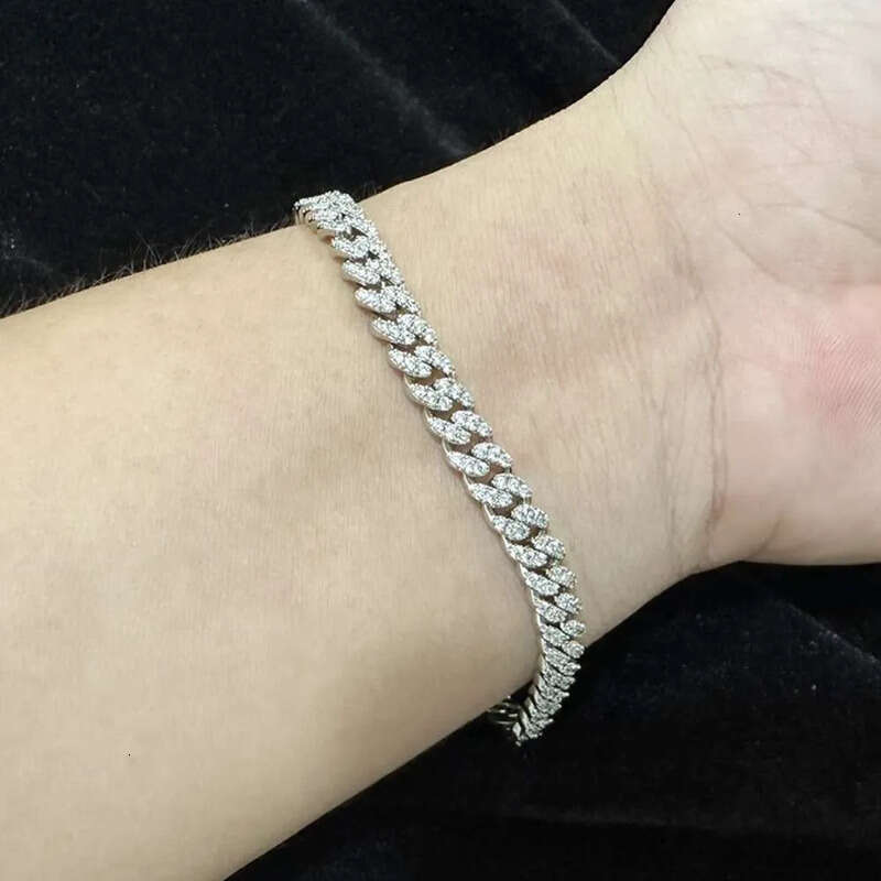 6mm S Sterling Sier Iced Out VVS Moissanite cuban link Bracelet Women Jewelry Dia Test Necklace