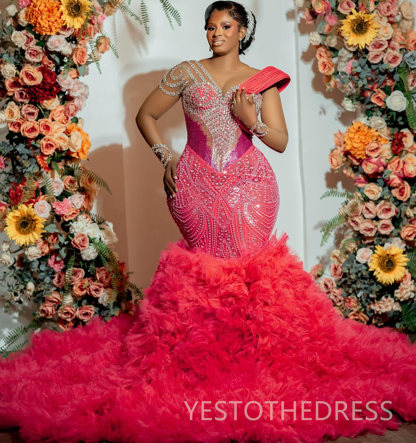 2025 Plus Size Pink Prom Dress Evening Dresses Formal Gowns Illusion Mermaid Sheer Neck Long Sleeves Beaded lace Birthday Dress Second Reception Gown 