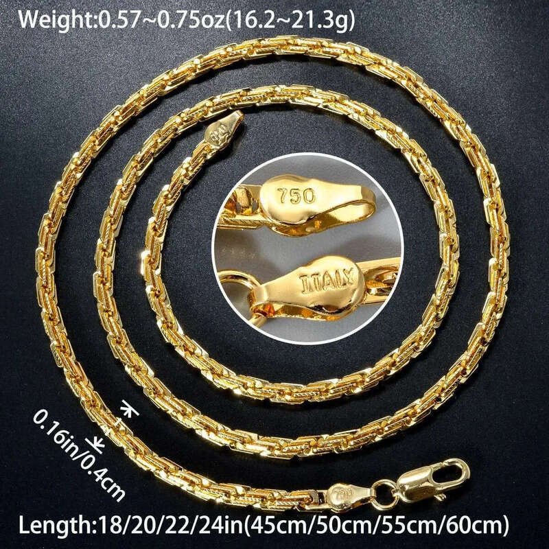 Width 4mm Italian 750 gold Plated textured Dubai Necklace DIY simple jewelry men women party