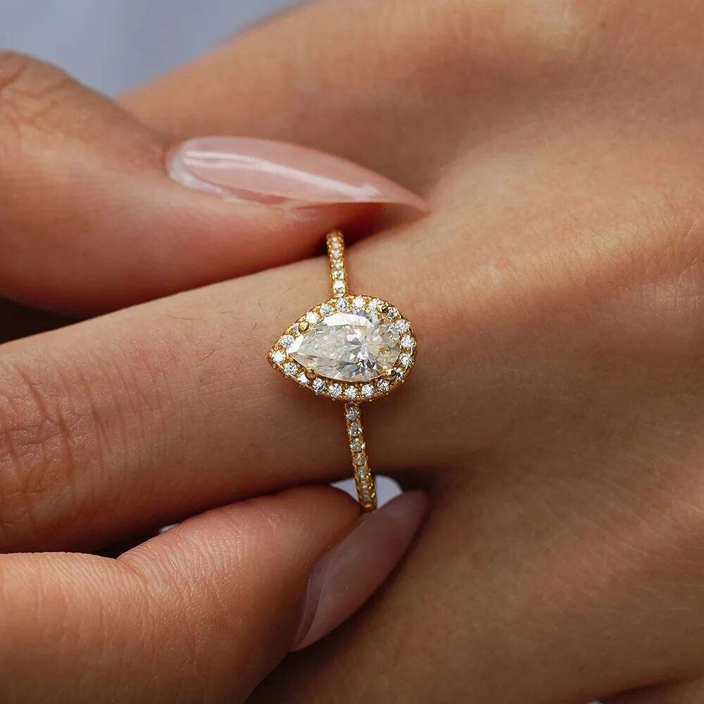 Women's AU999 Gold 1CT Moissanite Teardrop Ring - Elegant Design, Flattering & Versatile for Daily