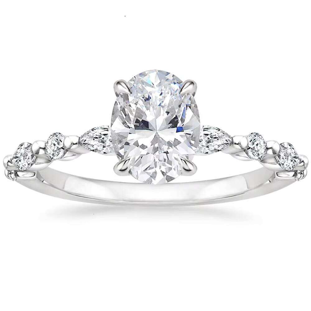 OAHLAN Women's Sterling Silver Engagement Oval Cut VVS Moissanite Ring Ring Solitaire Halo Promise Jewelry Boutique Ring