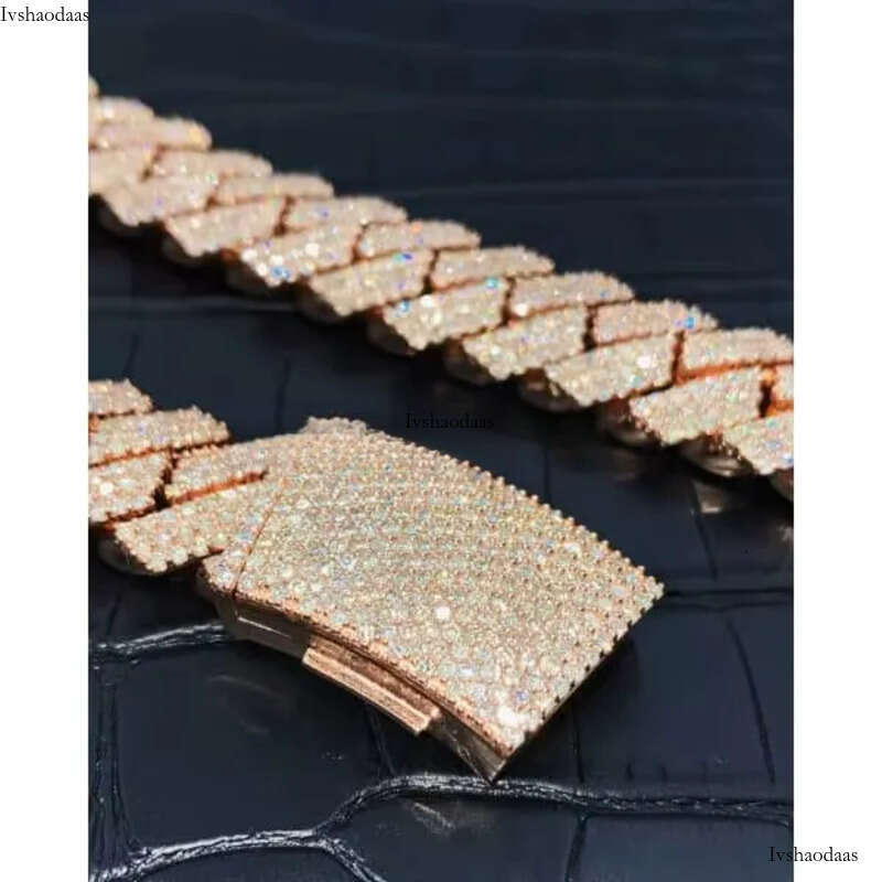 20mm Moissanite Dia Cuban Link Chain VVS1 Quality Sterling Sier Rose Gold Plated Mens Necklace