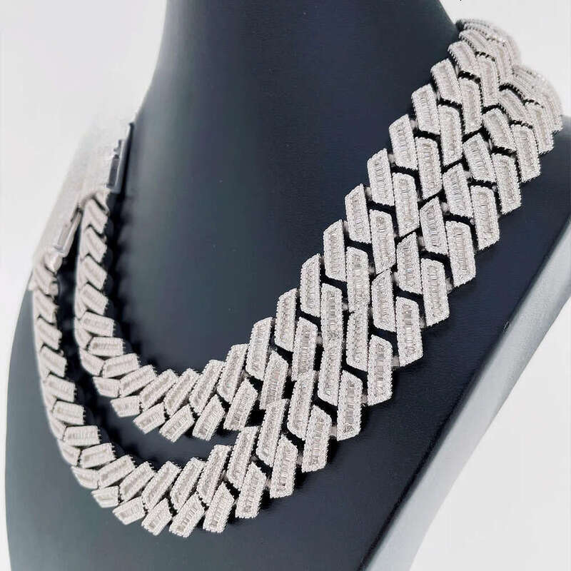 Bussdown 18mm Baguette for Men Moissanite Sier Hip Hop Iced Out Cuban Link Chain