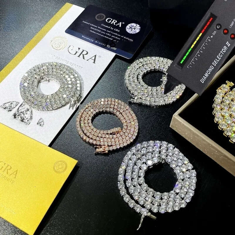 Lowest Price Custom Jewelry Gold Plated Sterling Sier Iced Out 3mm 4mm 5mm D VVS Moissanite Dia Necklace Tennis Chain