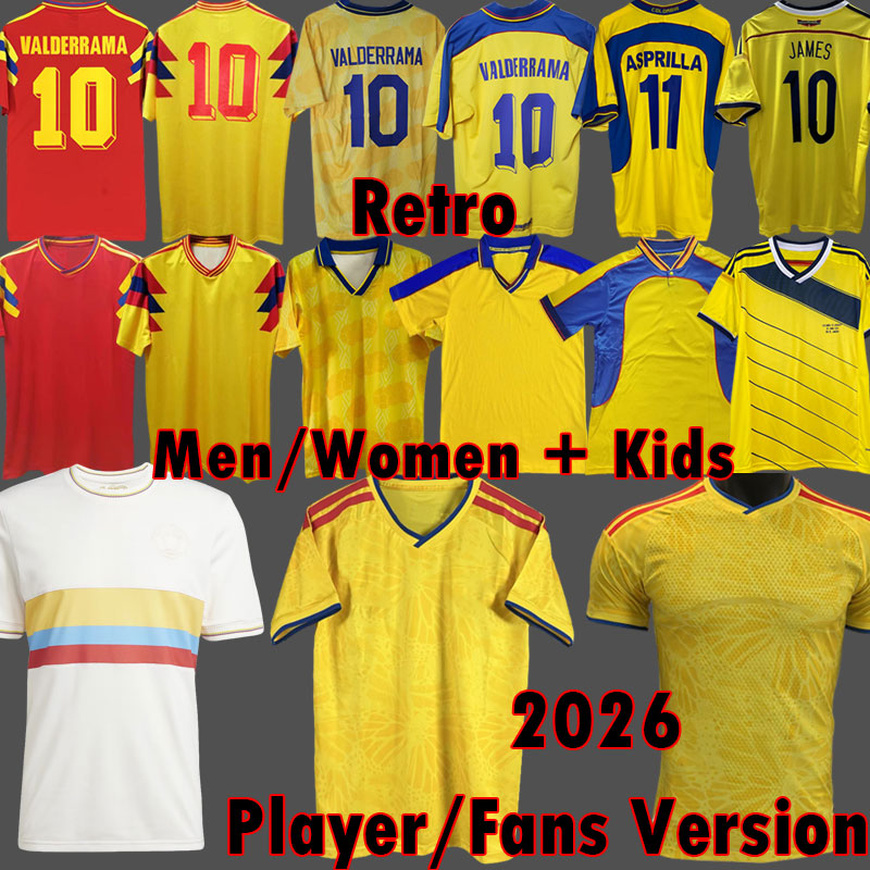2026 Colombia Soccer Jerseys 1990 1994 Retro Kits 2024 Centenary Kit 1998 2001 Vintage 2014 JAMES CoLUmBIa Football Shirt Camisetas VALDERRAMA ASPRILLA Kits