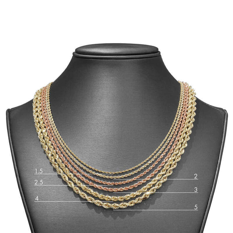 Real 10K 14K Solid Gold Rope Chains For Men Hip Hop Necklace yxz