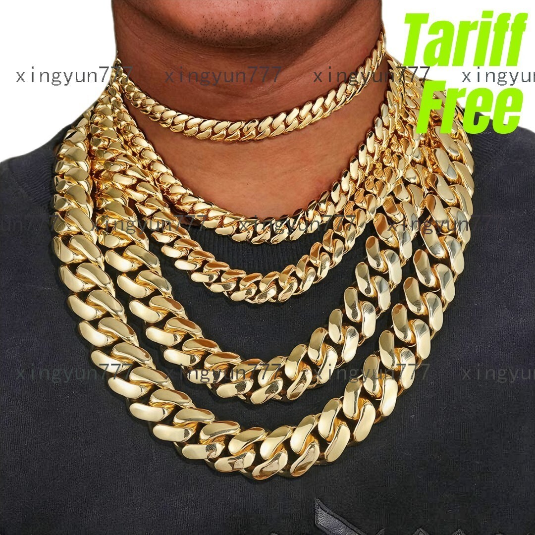 Wholesale Choker 14K 18k Gold Plated Cuban Link Chain 10mm25mm Heavy Solid Miami Cuban Chains Bracelet Necklace for Men