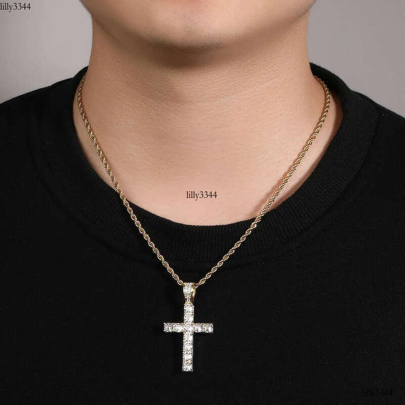 necklace moissanite chain New Cross Personalized Side Glow Set PendantCuban Chain Hip Hop Personality jewelry Moissanite dia