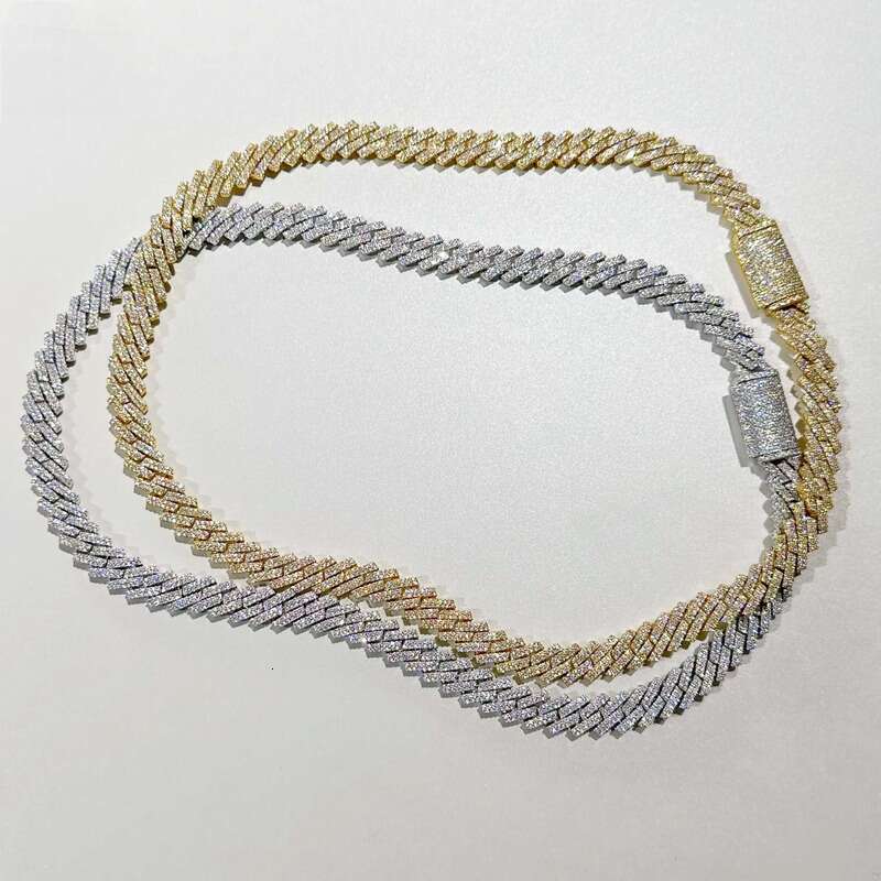 Zuanfa Gold Plated Iced Out Vvs Moissanite Dia Link Chain 10mm Sier Prong Necklace and Cuban Lbracelet
