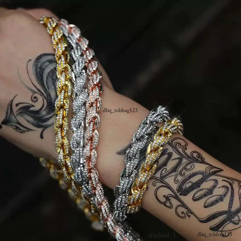 Hip Hop Custom Iced Out Sterg Sier Vvs Moissanite White Gold Plated Rope Chain Tennis Chains Jewelry Unisex Dia Twisted Necklace