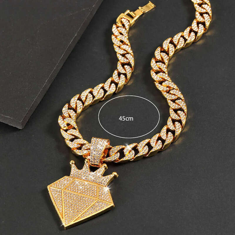Hip Hop Iced Out Dia Crown Pendant Necklace Men Women with 13mm Bling Cuban Gold Chain Fashion cosplay Jewelry Gift