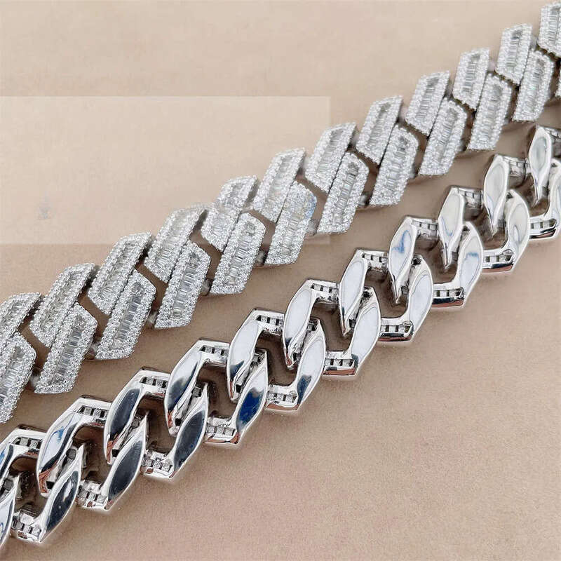 Bussdown 18mm Baguette for Men Moissanite Sier Hip Hop Iced Out Cuban Link Chain