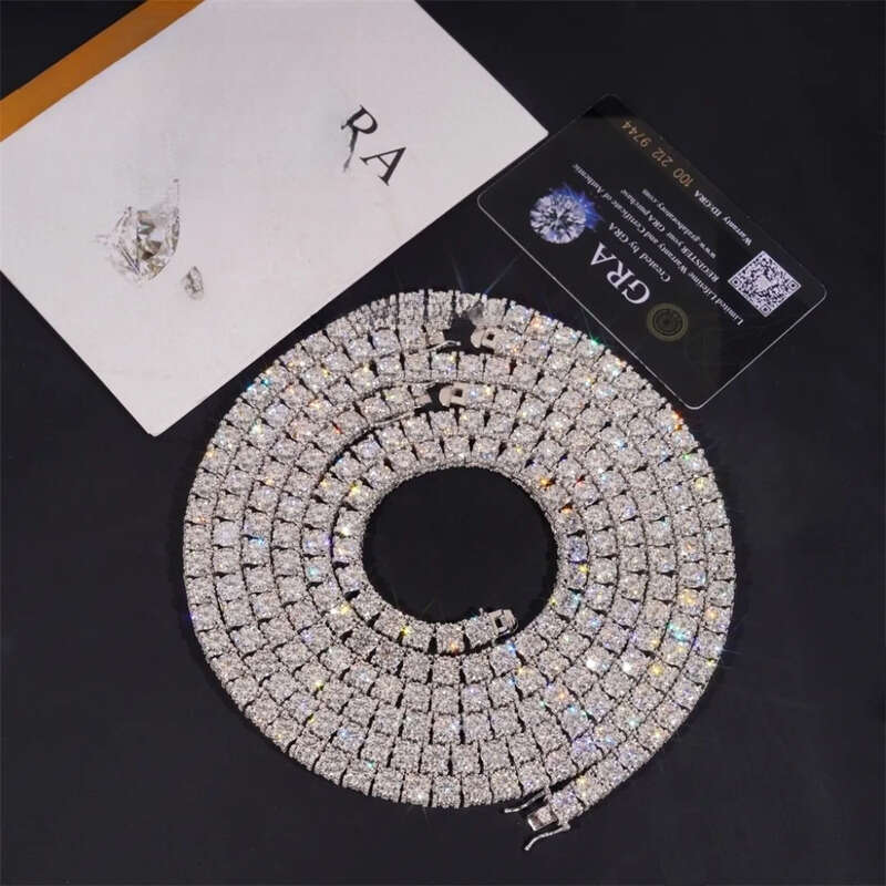 Hip Hop Fully Iced Out Double Sides Sterling Sier VVS1 5mm 6.5mm Moissanite Dia Cluster Tennis Chain Bracelet