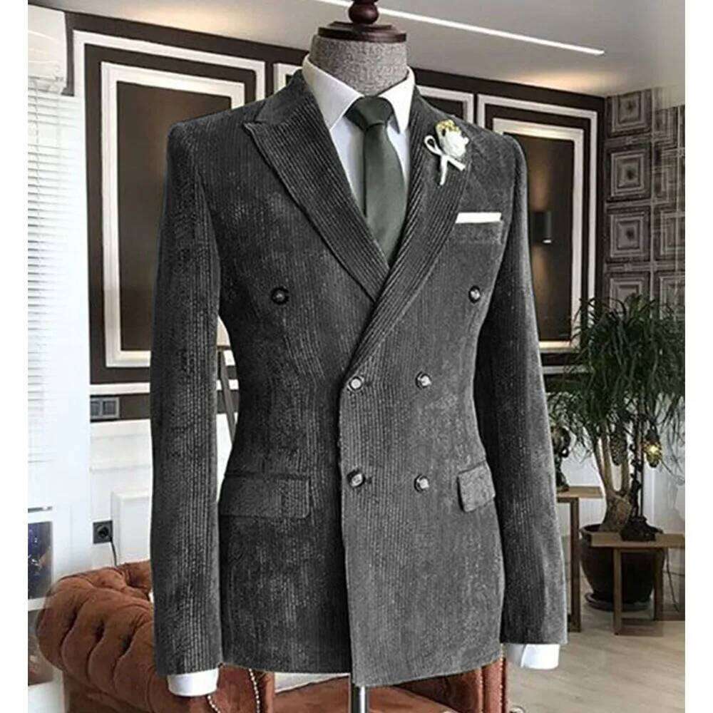 Men's Corduroy Double Breasted Suit Collar Casual Fashion Work Wear Blazers Formal Jackets Man Jacket