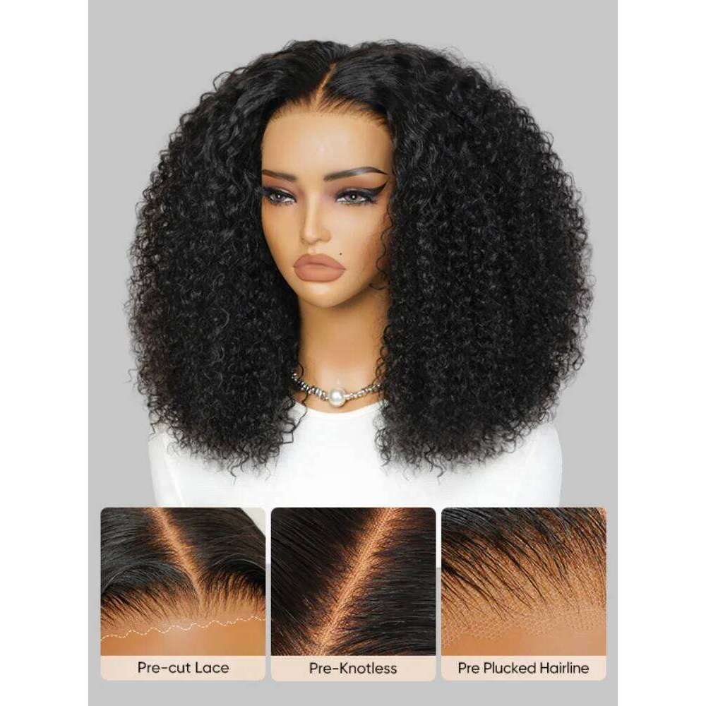 Glueless 250% Popping 7X5 Pre Cut HD Front Bouncy Curly Human Hair Put On Go Medium Length Lace Wigs Xiusiyuan2510