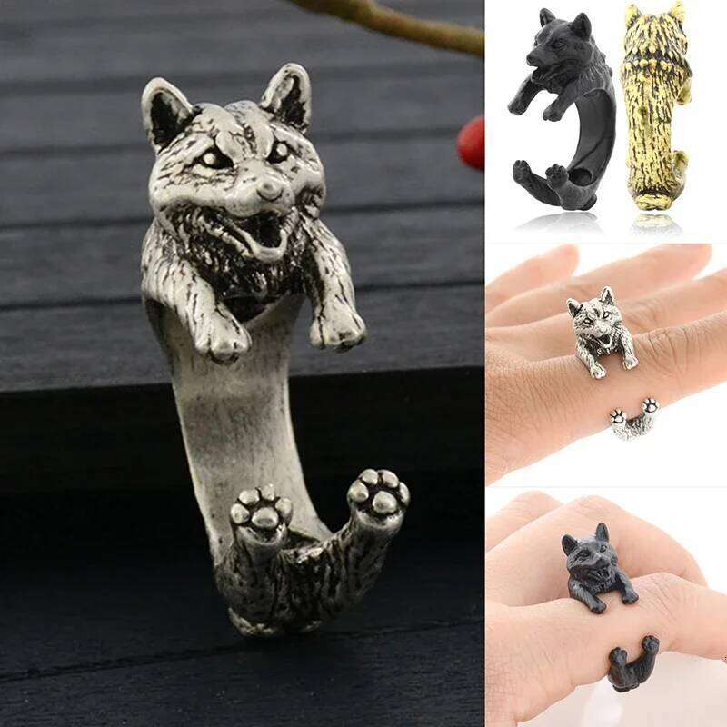 4 Style German Shepherd &Border Collie Shiba Inu & Akita Dog Wrap for Women Animal Metal Ring Anel Girls Unique Cool Gift