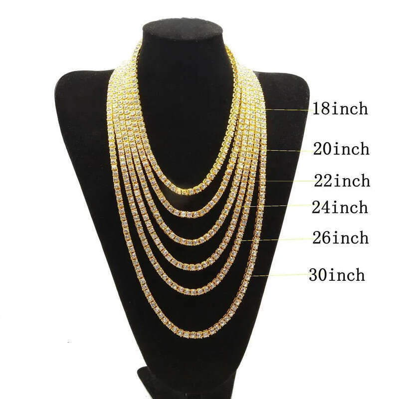 Designer mens hiphop chains dia one row tennis hip hop jewelry necklace 3mm 4mm sier rose gold crystal chain necklaces
