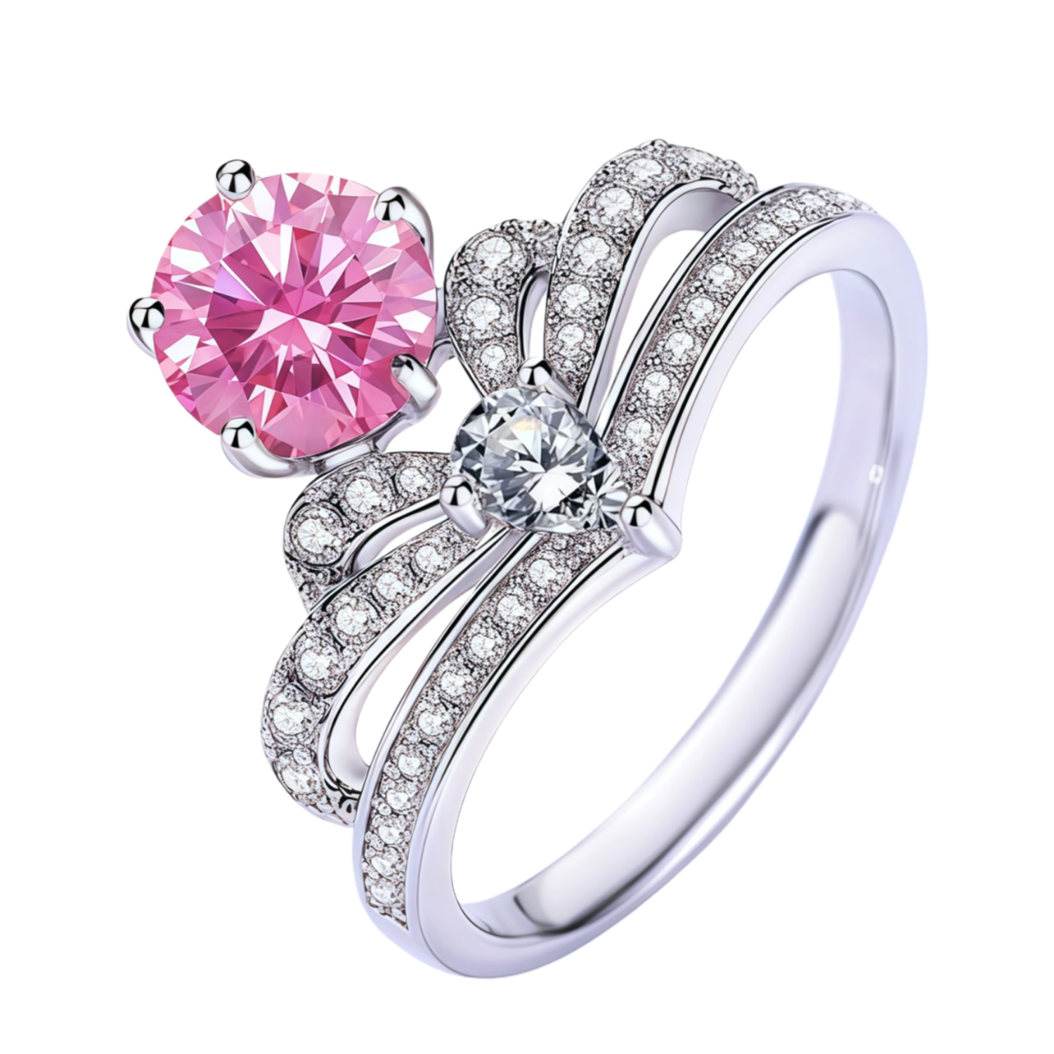 WenGem Jewelry 1CT Moissanite 3-Crown Ring for Women Luxury Fashionable Multicolor Birthstone Band Anniversary Jewelry Gift 925 Sterling Silver Plated