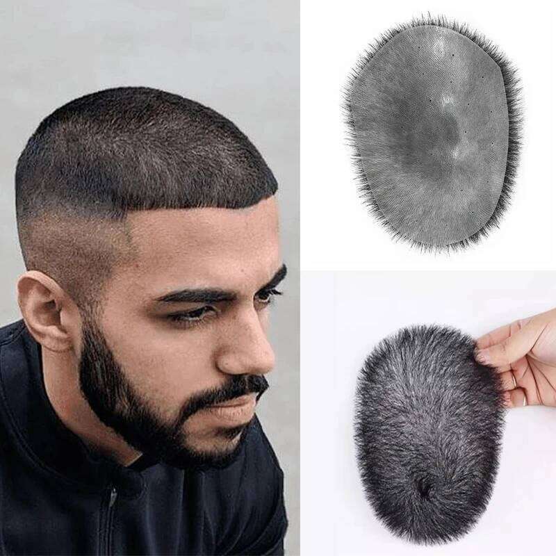 Buzz Cut 100% Human Men Toupee System Super Thin Skin Natural Black Short Hair Wig for Male