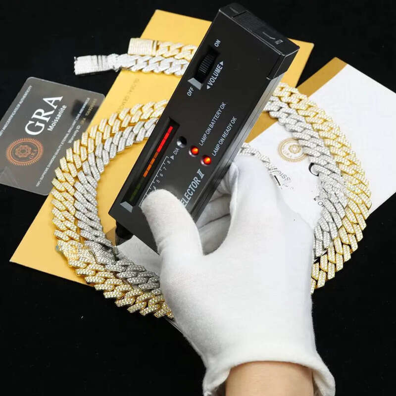 Iced Out Hip Hop Vvs1 2 Rows 14mm Miami Necklace Sterling Sier Dia Moissanite Cuban Link Chain