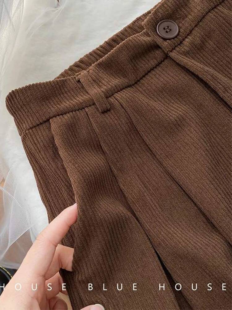 High Waist Women Retro Corduroy Fall Straight Causal Full Length Trousers Vintage Coffee Pockets All Match Pants New dongdumaoyi