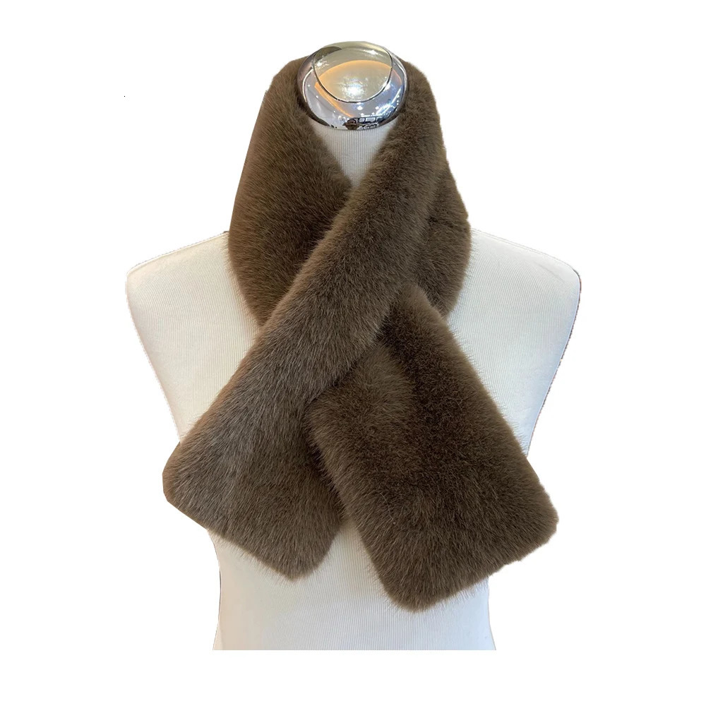 Korean Winter Faux Rabbit Fur Women Scarf Doublesided Soft Plush Snood Scarves Solid Neck Collar Warmer Stuff Christmas Gift 250929