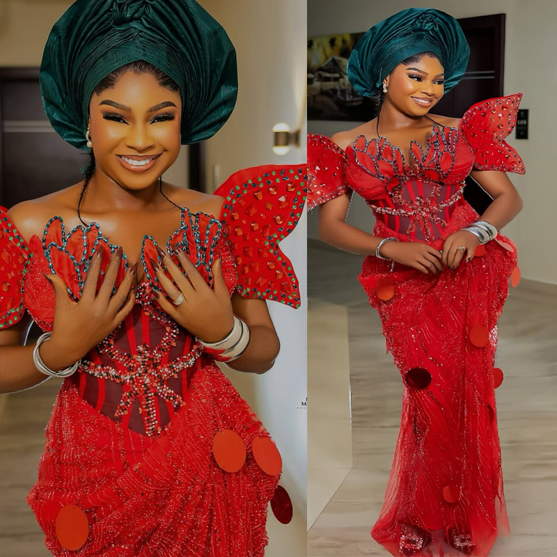 2025 Stylish Aso Ebi Red Prom Dress Evening Dresses Formal Gowns Illusion Mermaid Off Shoulder Beaded lace Crystals Birthday Dress Second Reception Go