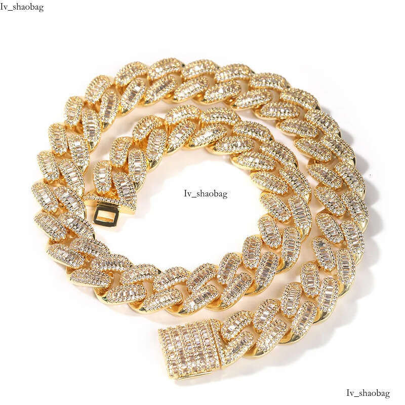 15mm Hip Hop Tennis Real Plated Zircon Mosaic Cuban Link Chain Necklace Bracelet Jewelry Gold Sier Color