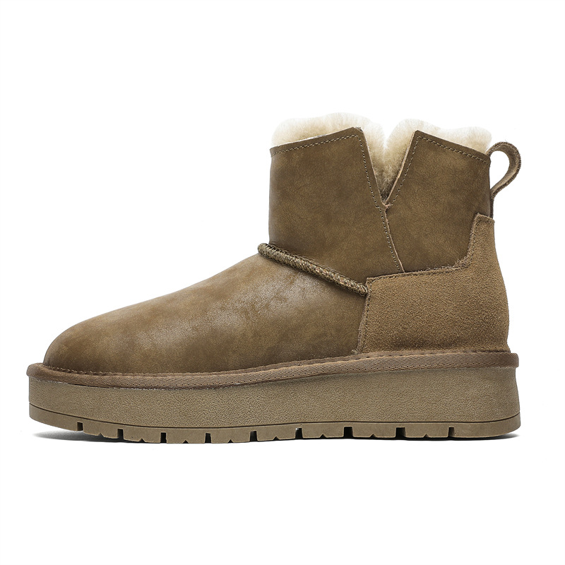 EBV designer shoes hot free shipping High quality Sheepskin fur on Leather short tube waterproof winter new warm and plush cotton shoes for woman brow