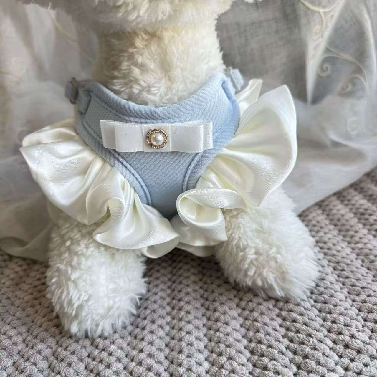 T1444 Pet Cat Dog Small Dog Vest Harness Leash Dog and Cat Walking Leash Korean Style Lace Bowknot