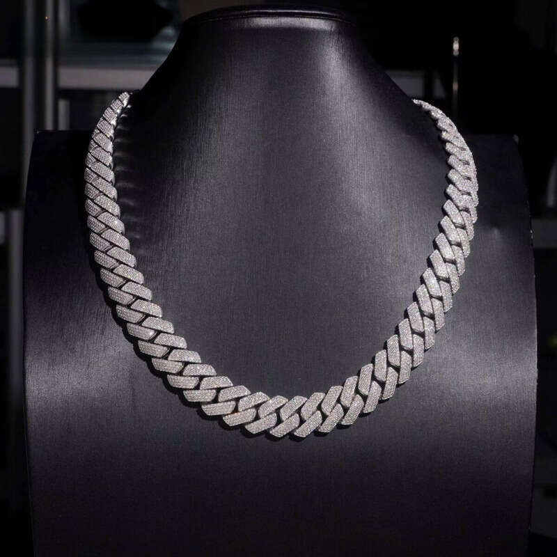 Iced Out Jewelry Hip Hop15mm 3Row Necklace S Gold Plated Pass Test VVS Moissanite Dia Cuban Link Chain