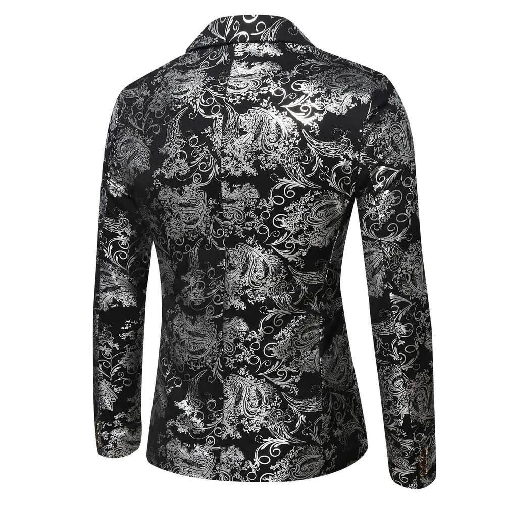 Men's Slim Fit Print Blazer Jacket 2025 Fashion Handsome Business Casual Sier Stage Show Suit Small Menswear