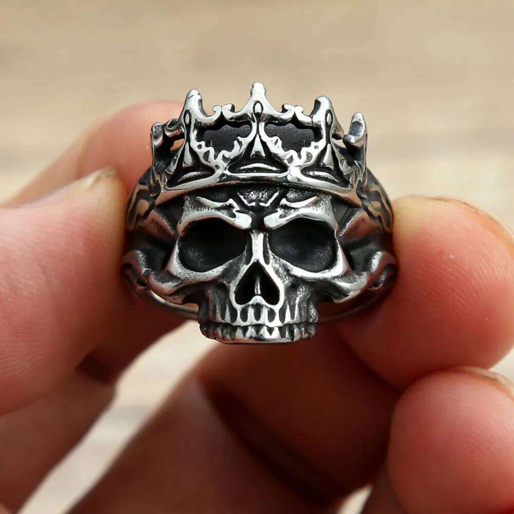 Vintage Gothic Crown Caarium Skull Punk Ring Men 316L Stainless Steel Halloween Fashion Jewelry Gift For Boyfriend Size 7-13