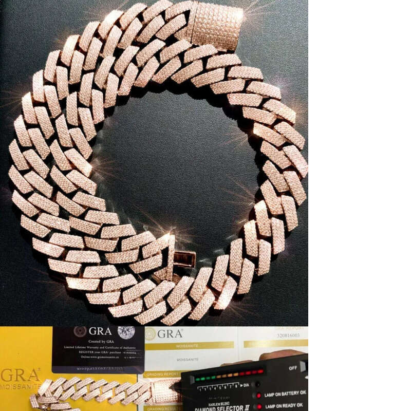 Moissanite Top Quality Iced Out 20mm Vvs Dia Cuban Link Chain Miami Hip Hop 10k Gold / Lab Grown Dias Free door-to-door delivery