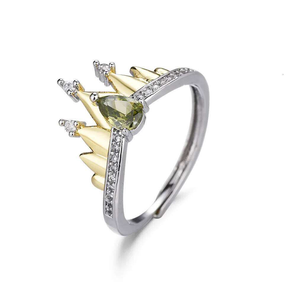 Princess Crown Ring, Jewelry For Women ,Trendy Wedding Party Accessories,Sier Plated ,Adjustable, Green Zircon , Ring Gifts