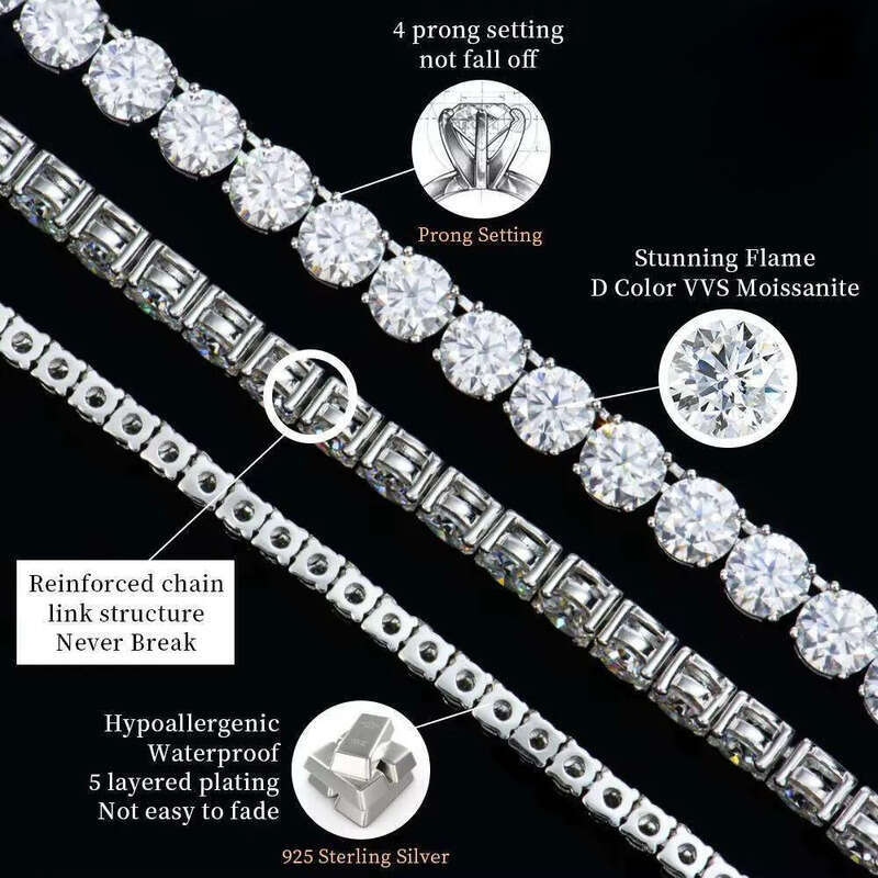Wholesale Mossanite Moissanite Chain Bracelet Jewelry Manufacturer 2-6mm VVS Tennis Dia Trendy Unisex Hip Hop Men Gift