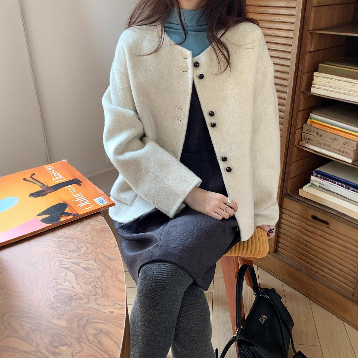 2025 women's wool round neck double-sided wool coat autumn and winter new Korean style designer jacket autumn coarse wool luxury short jacket jac
